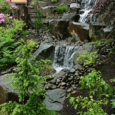 A multi-tiered stone waterfall.